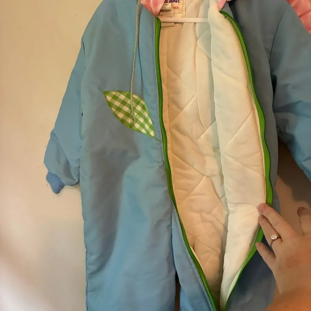 Weather Tamer Snowsuit Girls 24M Vintage Blue Pink Gingham Ruffle Made In USA